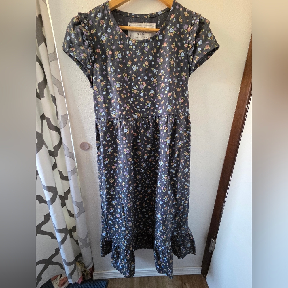 Notperfectlinen Marquette ruffle dress in dusty floral - Linen Midi small